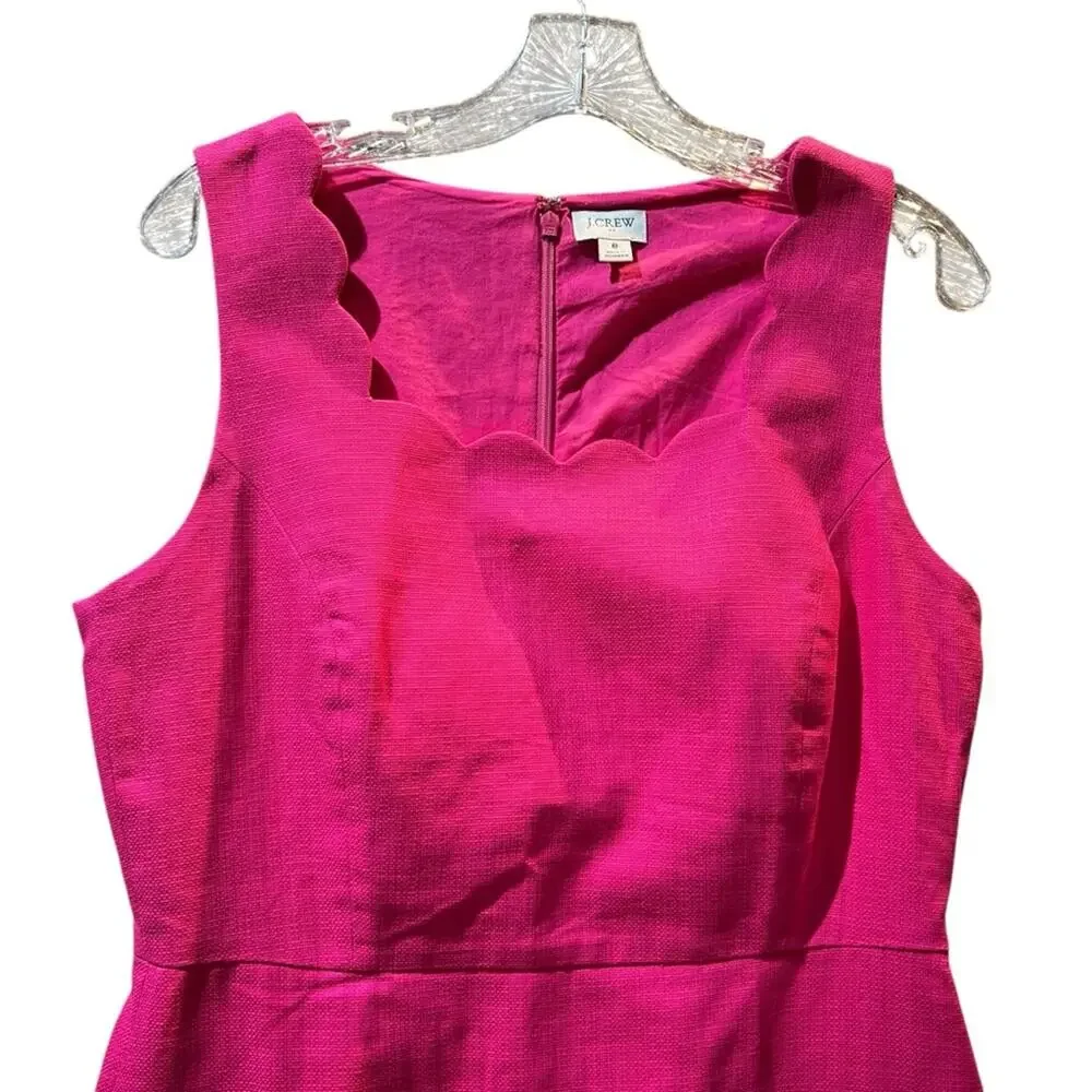 J. Crew Women’s Sz 8 Pink Scalloped Square Neck Dress Basketweave Sleeveless